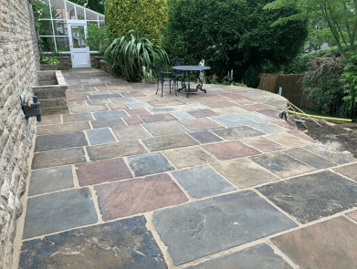 Mixed natural stone patio